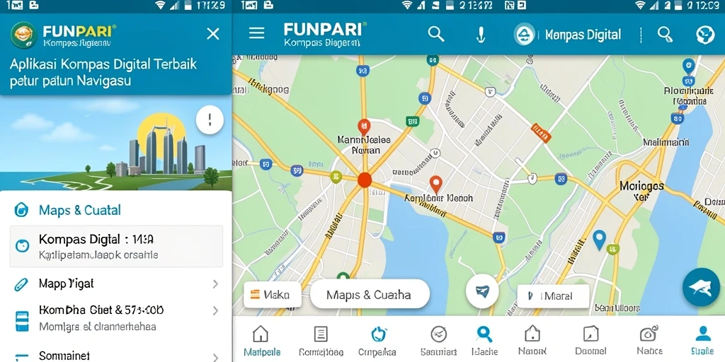 Antarmuka menarik dari aplikasi Kompas Digital FUNPARI yang mudah digunakan.