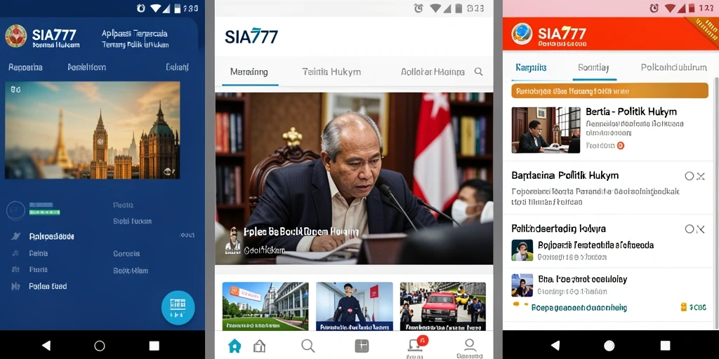 Antarmuka aplikasi SIA777 yang menampilkan berita politik dan hukum.