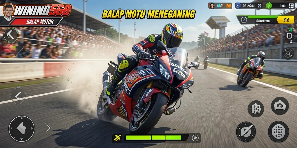 Tampilan antarmuka balap motor yang menarik dan mudah digunakan.